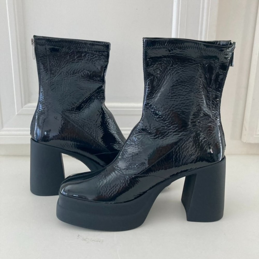 Free People Double Stack Black Patent Leather Platform Boots Sz 41